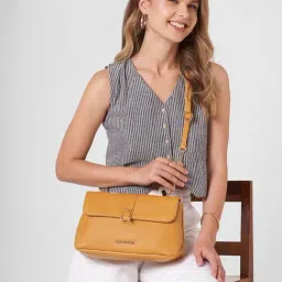 Caprese Mustard Lexi Medium Leather Cross Body Bag-picture-32