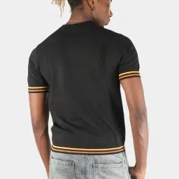 Botabochi Black Cotton Regular fit Textured T-Shirt image 2