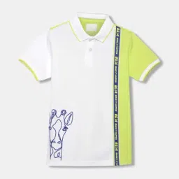 Blue Giraffe Kids White & Green Cotton Printed Polo T-Shirt-picture-31