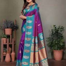 Elora Purple Paisley Saree With Unstitched Blouse-picture-21