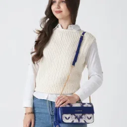 Caprese Blue Shibori Printed Medium Leather Cross Body Bag-picture-27