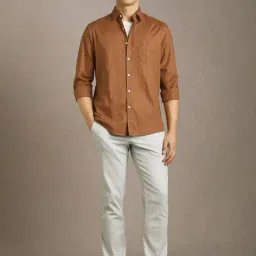 Louis Philippe Brown Cotton Slim Fit Shirt image 5