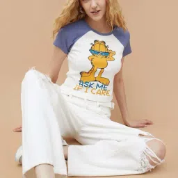 Ginger By Lifestyle Off White Cotton Regular Fit Printed T-Shirt image 4