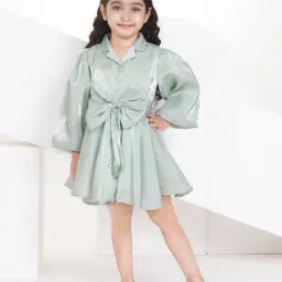 Peppermint Kids Sage Green Solid Shirt Dress-picture-27