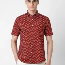 Van Heusen Maroon Cotton Slim fit Geometric Shirts-picture-37