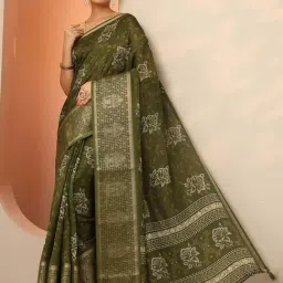 Libas Green Regular Fit Printed Saree With Unstitched Blouse-picture-17