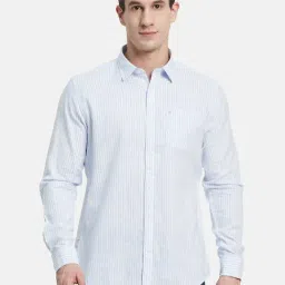 Mettle Blue Cotton Regular Fit Striped Shirt-image-35