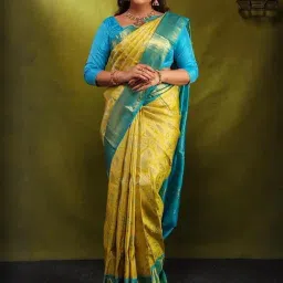 Anjaneya Sarees Yellow Banarasi Silk Woven Design Saree with Unstitched Blouse-picture-28