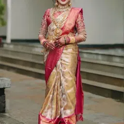 Anjaneya Sarees Beige Banarasi Silk Woven Design Saree with Unstitched Blouse-image-62