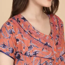 Sweet Dreams Peach Cotton Regular Fit Geometric Print Night Dress image 3