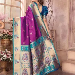 Elora Purple Woven Design Saree With Unstitched Blouse image 2