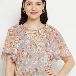 Bitterlime Floral Print Flared Sleeve Georgette Crop Top image 1
