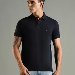Tommy Hilfiger Navy Cotton Regular Fit Polo T-Shirt-image-18