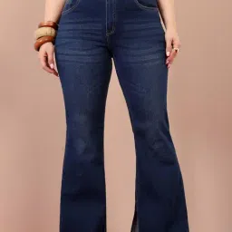 Miss Chase A+ Blue Denim Solid Mid Rise Jeans-picture-18