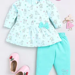 YK X Tinyo Infant Girls Printed Fit & Flare Dress With Leggings-picture-16