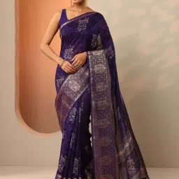 Libas Purple Regular Fit Printed Saree With Unstitched Blouse-image-20