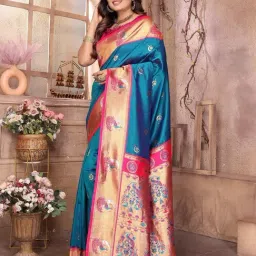 Elora Royal Blue Woven Design Saree With Unstitched Blouse-picture-27