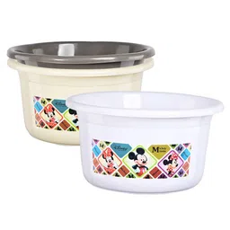 Kuber Industries White & Cream-Coloured 3 Pcs Disney Check Printed Light Weight Bath Tubs-picture-10