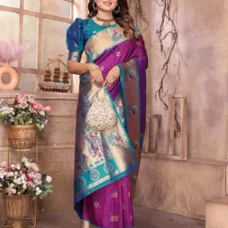 Elora Purple Woven Design Saree With Unstitched Blouse image 3