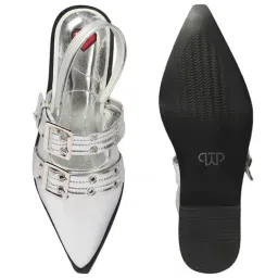 The White Pole Women's Silver Sling Back Sandals image 4