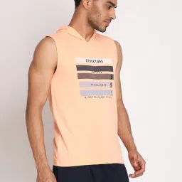 Chkokko Light Orange Regular Fit Printed Hooded T-Shirt image 4