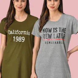 Christy World Women Pack of 2 Typography Printed Applique T-shirt image 3