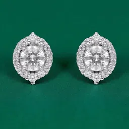 Crash.Club By CKC Silver Rhodium-Plated Cubic Zirconia Studded Oval Shaped Studs-picture-19