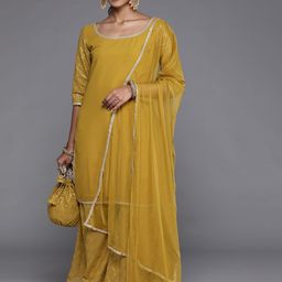 Libas Women Mustard Yellow Sequinned Kurta with Palazzos & Dupatta & Potli-picture-44