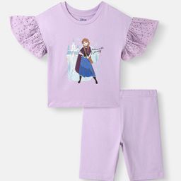 Nauti Nati Girls Frozen Printed Pure Cotton Top With Shorts-picture-19