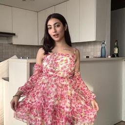 To Queens Women Floral Print Georgette Fit & Flare Dress image 2