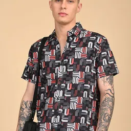 TIGER SNAKE Comfort Spread Collar Geometric Printed Opaque Shirt-picture-10