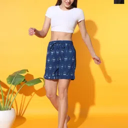 MBeautiful Women Pack Of 2 Blue & Black Floral Printed Organic Cotton Lounge Shorts-image-62
