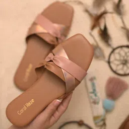 Coral Haze Rose Gold and Nude Colored Multiple Criss Cross Straps Flats image 1