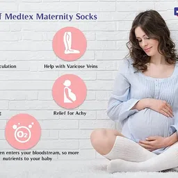 Medtex Maternity Compression Socks for expecting women, pregnant women for varicose veins,DVT,Helps to Reduces swelling and leg pain,Open toe,Beige (Nylon, XL) image 2