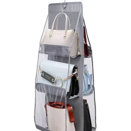 House of Quirk Hanging Handbag Organizer Dust Proof Storage Holder Bag Wardrobe Closet for Purse Clutch with 6 Pockets-Grey-picture-10
