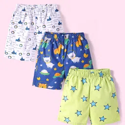 Babyhug Poplin Woven Boxers with Star & Animal Print Pack of 3 - Blue White & Green-image-96