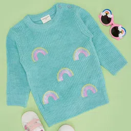 Pantaloons Baby Full Sleeves Rainbow Sequin Embellished Sweater - Turquoise-picture-17