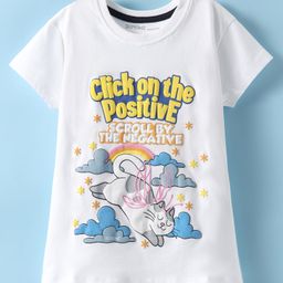 Doreme Single Jersey Knit Half Sleeves T-Shirt With Click on the Positive Text Print - White-picture-29