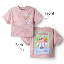 Little Kangaroos Cotton Knit Half Sleeves Top with Front & Back Ice Cream Print - Light Pink-picture-19