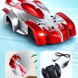 Play Nation Wall Rocket Remote Control Wall Climbing Rechargeable Car for Kids | Anti-Gravity Stunt Car with LED Lights| Vertical Stunts and Floor Racing| Sleek Racer Design| USB Charging - Red-image-12
