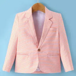Rikidoos Full Sleeves Striped Blazer - Orange & White image 1