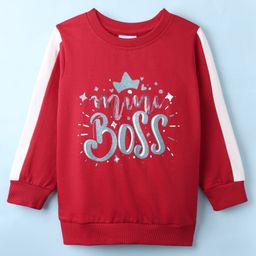 BUMZEE Looper Knit Full Sleeves Text Printed Sweatshirt With Sequin Detailing - Red-picture-33