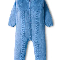 Babyhug Knit Full Raglan Sleeves Front Open Solid Winter Wear Romper - Blue-picture-13