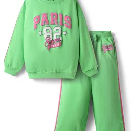 Babyhug Fleece Knit Full Sleeves Sweatshirt & Lounge Pant Set with Text Print & Tape Detailing - Limegreen-picture-19