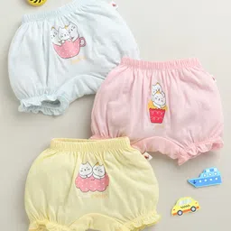 BUMZEE Cotton Bloomers with Kitty Print Pack of 3 - Yellow & Sky Blue-picture-22