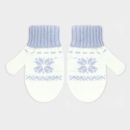 Mi Arcus Cotton Elastane Knit Floral Designed Mittens - White & Blue-picture-32