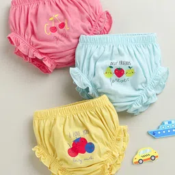BUMZEE Cotton Knit Pack Of 3 Fruits & Typography Printed Panties - Yellow & Pink-picture-14