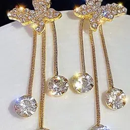 AKISON JEWELS Women White & Gold Contemporary Crystals Drop Earrings-picture-31