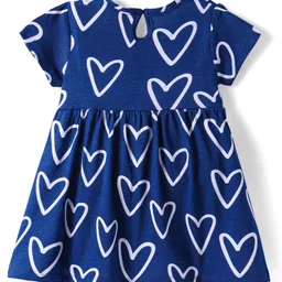 Babyhug Single Jersey Knit Half Sleeves Heart Printed Frock with Bow Applique - Navy Blue image 2