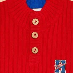 Pantaloons Baby Full Sleeves Alphabet Patch Detailed Sweater - Red image 3